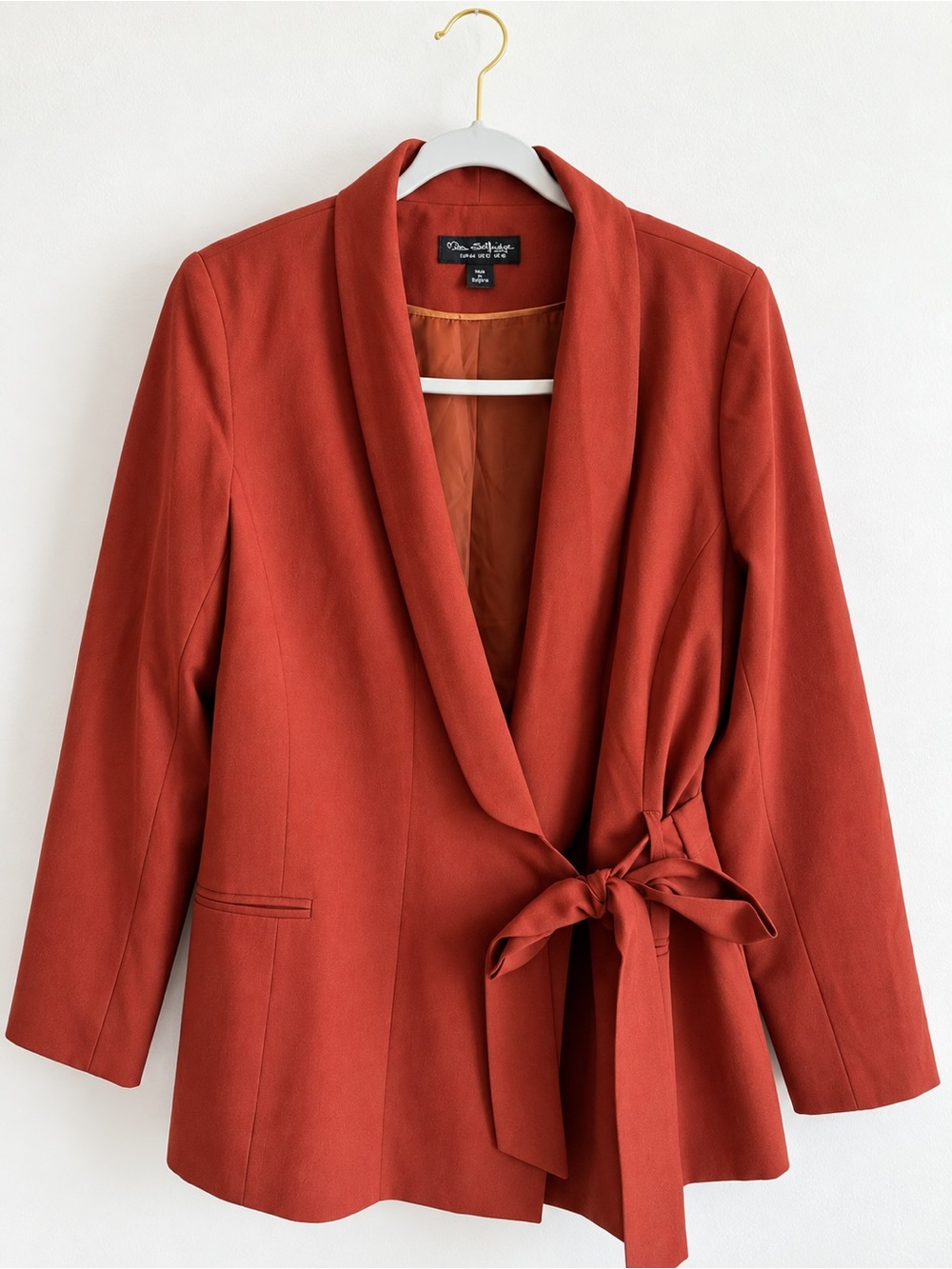 Miss Selfridge Rust Tie-Waist Shawl Collar Blazer